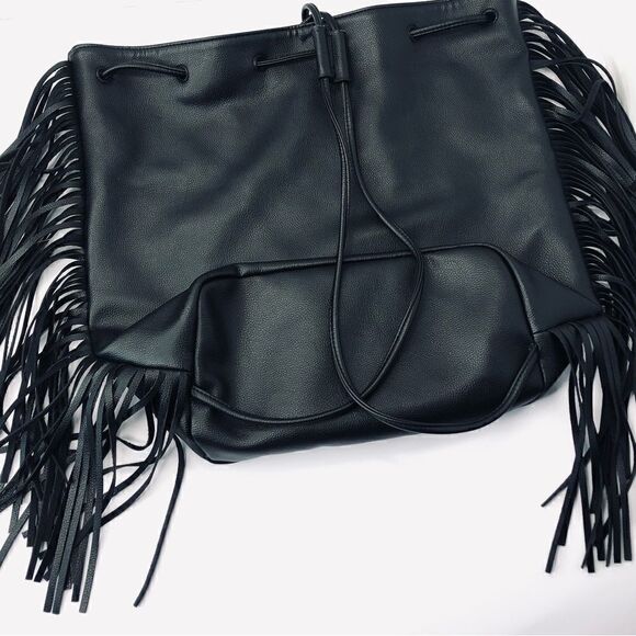 Victoria’s Secret Black Leather Fringe Backpack - Picture 3 of 9